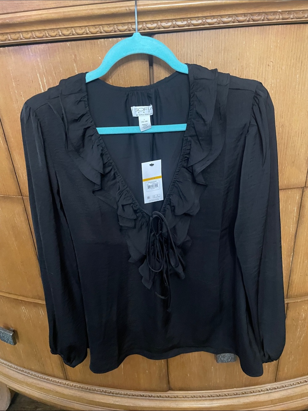 Sofia Vergara Black Ruffle Tie-Front Blouse